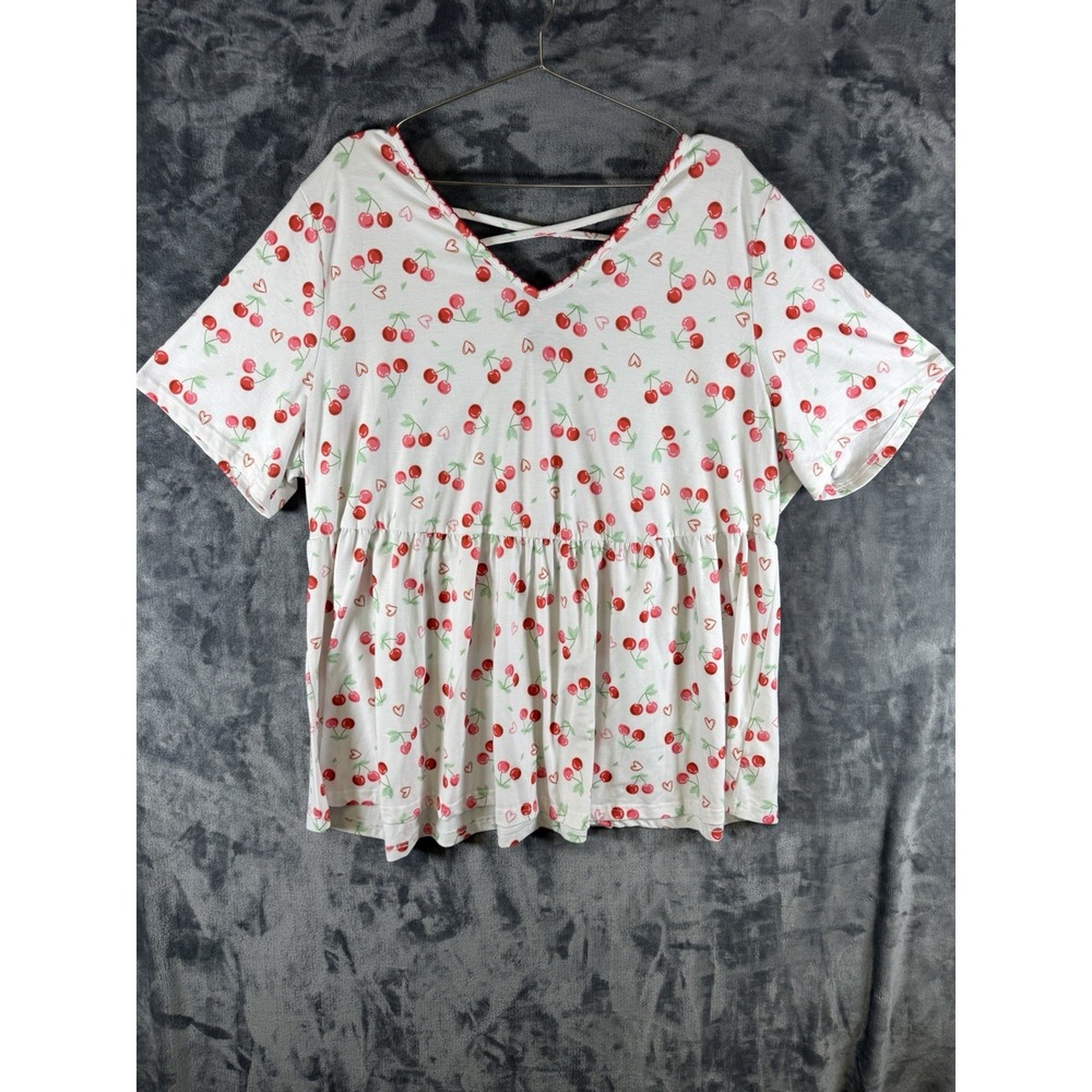 Bloomchic Cherry Print Pullover Top Women's US 22-24 Cottagecore
